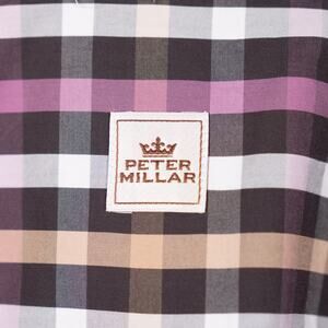 Peter Millar Men's Size XL Long Sleeve Button Down Shirt Purple Tan Plaid Cotton